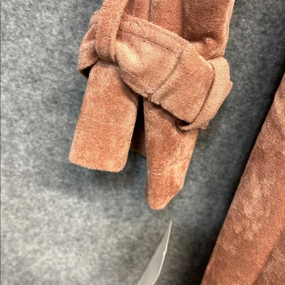 Oat New York Suede Blush long tie belt Trench Coat Medium with pockets - Picture 10 of 12